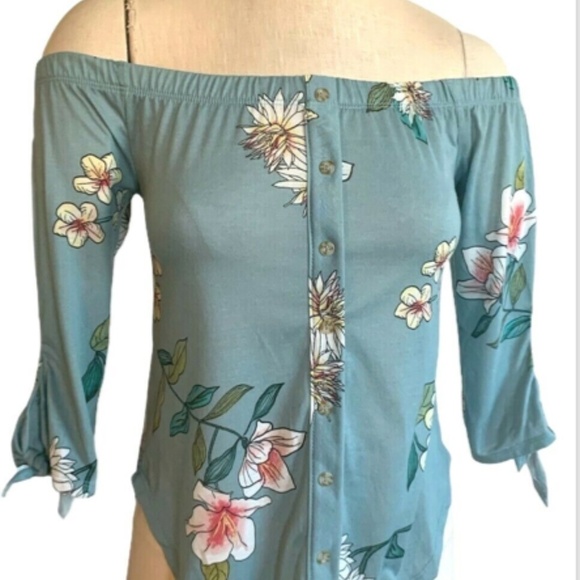 Rue 21 Top Juniors Sz XS Peasant Boho Floral #220H - Picture 3 of 8